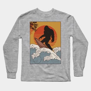 Japanese Vintage Kanagawa Art - Surfing Bigfoot Hanging Ten Long Sleeve T-Shirt